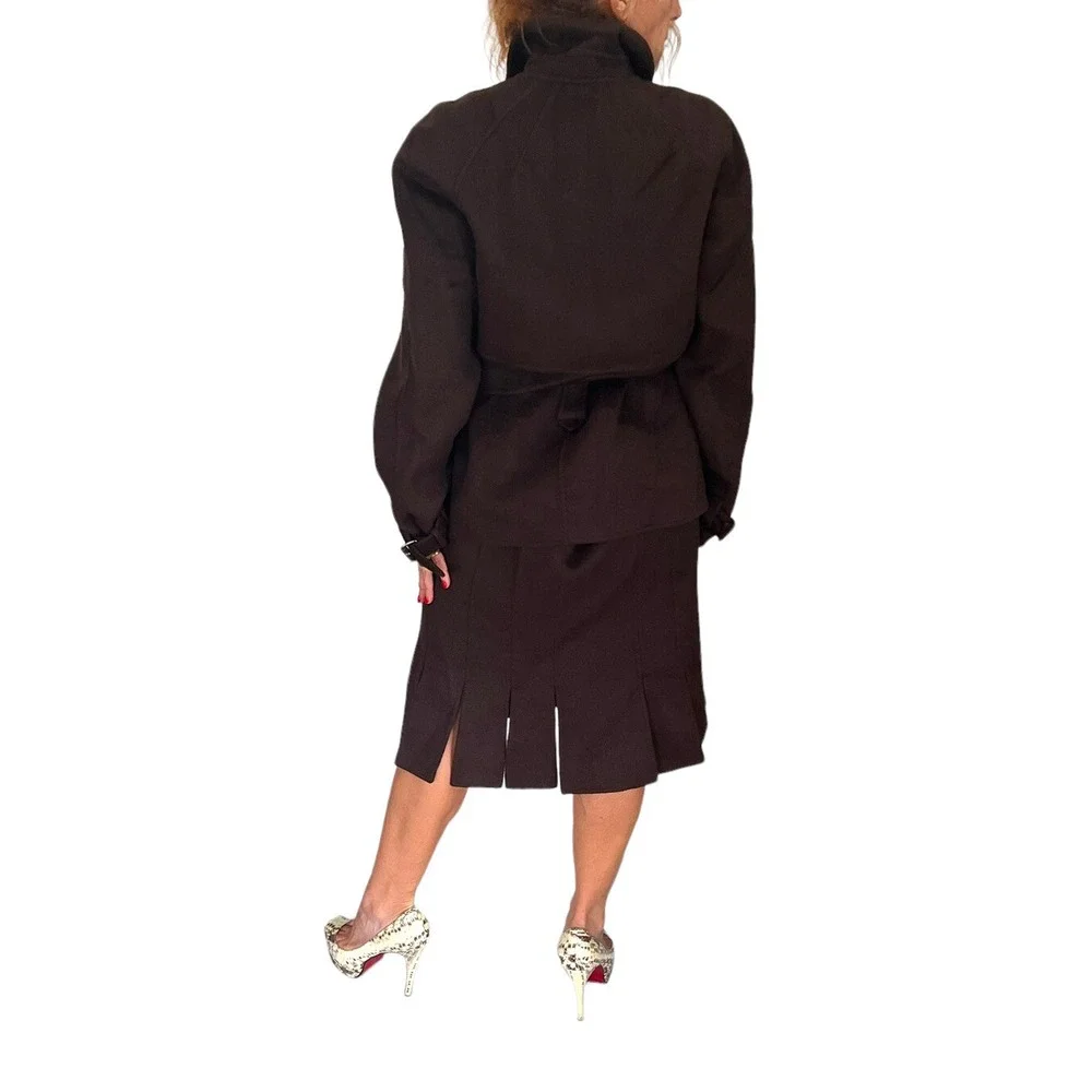 BARBARA BUI 90'S BROWN WOOL ANGORA  JACKET SKIRT SUIT 42 46 L Corporate Grunge